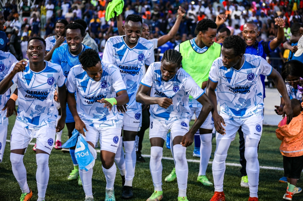Police FC players celebrate the 2024 Peace Cup title, their first since 2015. The law enforcers won the title after beating Bugesera FC 2-1 in the final held at Kigali Pele Stadium on Wednesday, May 1. Photo by Craish Bahizi Police FC players celebrate the 2024 Peace Cup title, their first since 2015. The law enforcers won the title after beating Bugesera FC 2-1 in the final held at Kigali Pele Stadium on Wednesday, May 1. Photo by Craish Bahizi