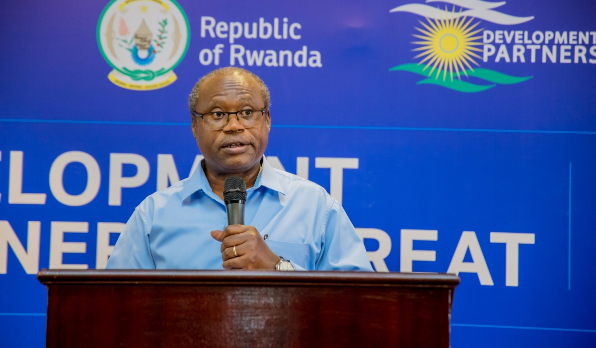 Uzziel Ndagijimana, the Minister of Finance and Economic Planning, speaks during the opening of the Development Partners Retreat, in Rubavu District on Thursday, May 2.