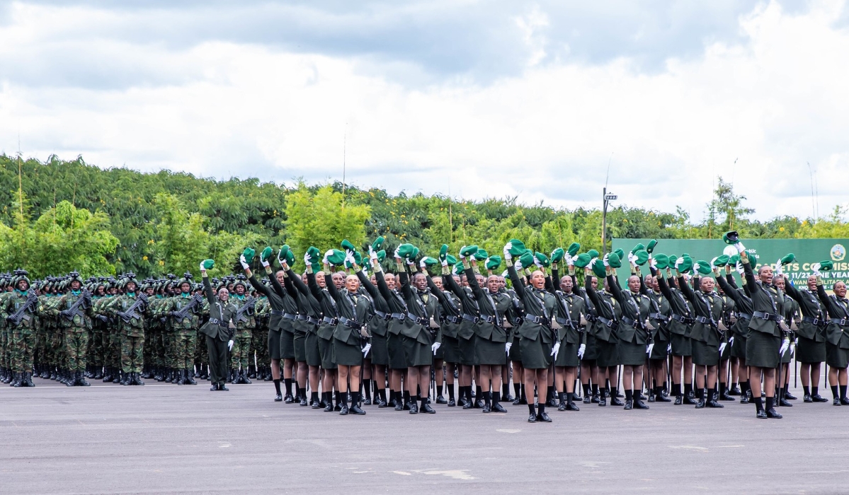 The newly commissioned officer cadets during a parade at Rwanda Military Academy in Gako on Monday, April 15. Photo by Dan Gatsinzi