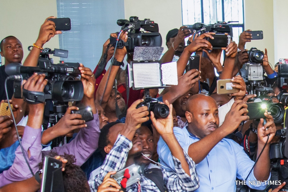 Jourmalists during a story coverage at Rwanda Investigation Bureau headquarters in Kigali on may 17 2019. File