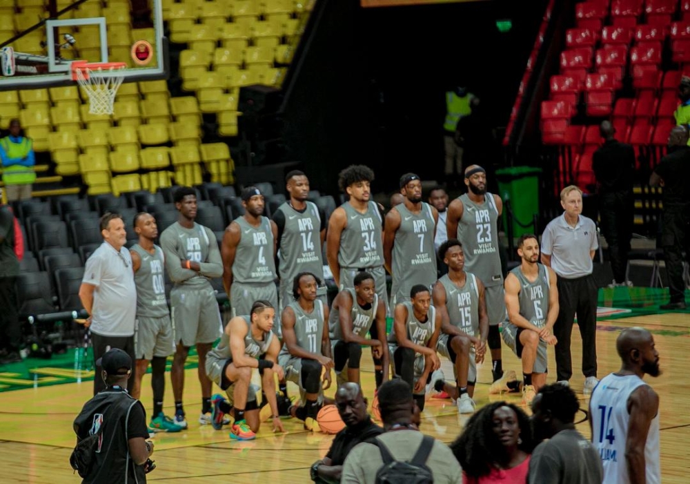 APR BBC before the game against Tunisian giants US Monastir at the Sahara Conference of the fourth edition of the Basketball Africa League (BAL) on Saturday, May 4 in Dakar, Senegal.