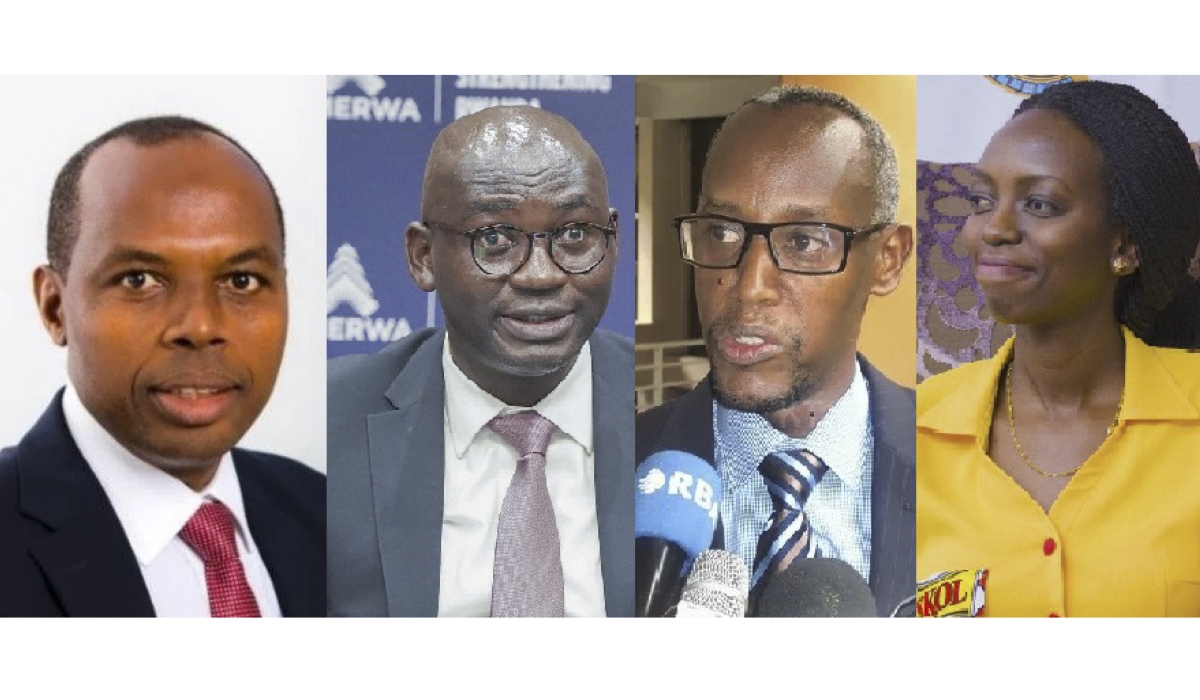 (L-R) Francis Gatare RDB CEO, James Oduor, CEO of CIMERWA, Stephen Ruzibiza, PSF Chief Executive Officer, Emiliene Benurugo, CSR and Public Relations Manager at SKOL. Courtesy