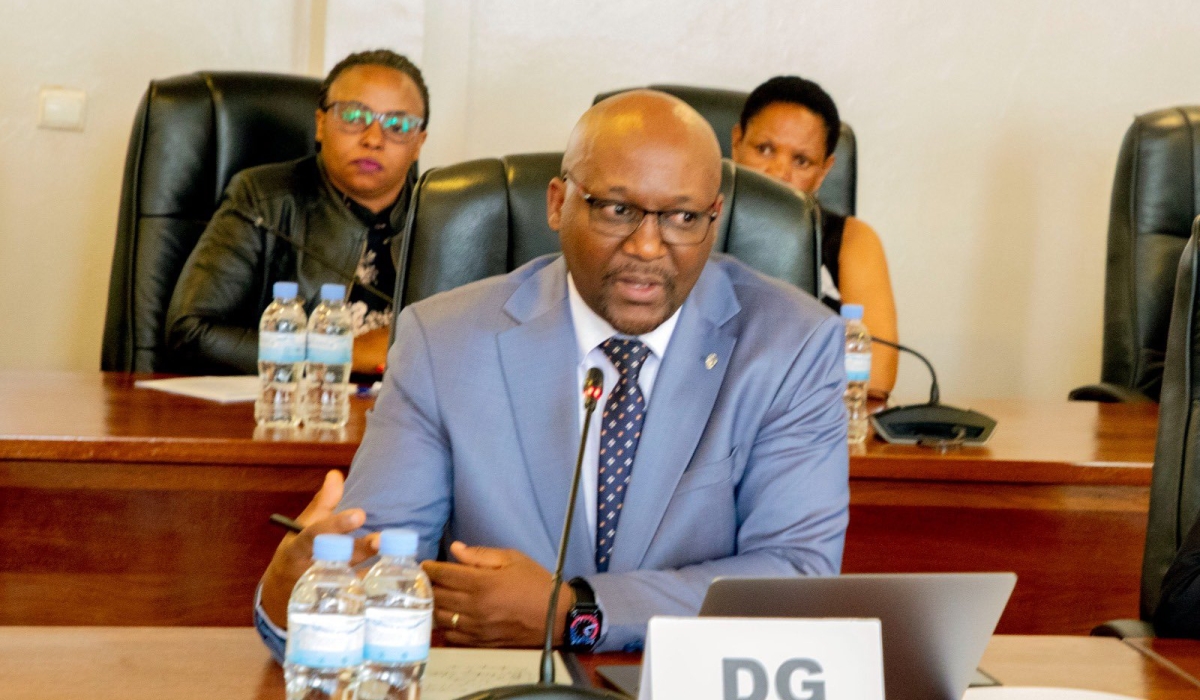 The Director General of Rwanda Basic Education Board (REB), Nelson Mbarushimana, addresses members of the Parliament’s Public Accounts Committee (PAC) on May 2. Courtesy