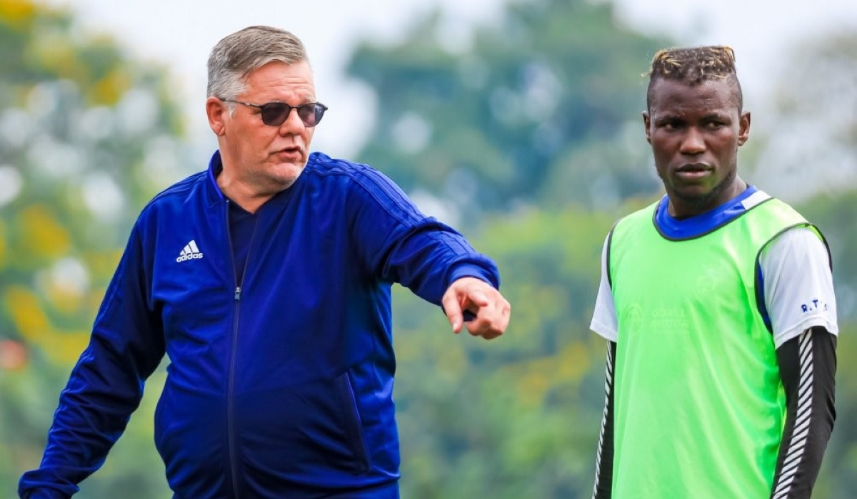 Gorilla FC head coach Ivan Minnaert gives instructions to his players during a recent training session. Igihe