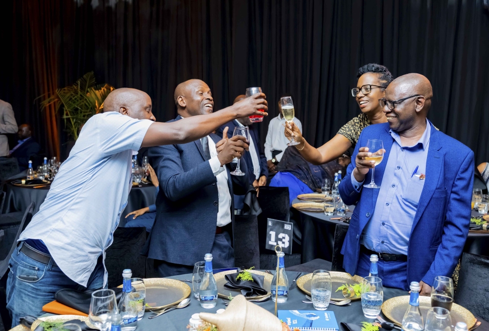 Bank of Kigali CEO Diane Karusisi (2nd Right) toasts with customers as BK hosted an exclusive evening affair, The BK Legacy Dinner, on Friday, May 3. Courtesy
