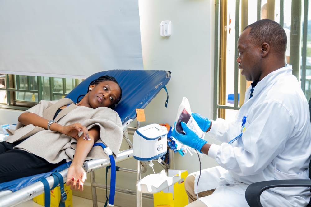 Irembo staff donates blood during the exercise on Friday, May 4. Irembo, on May 4 announced its partnership with Rwanda Biomedical Center (RBC) to launch a blood donation initiative. Courtesy