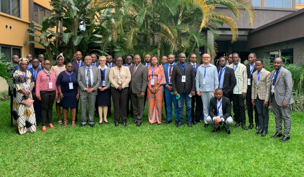 Legal experts from Central African countries pose for a group photo in Kigali on May 3. The statement follows a week-long assembly of the network for environmental lawyers from Central African countries. Courtesy