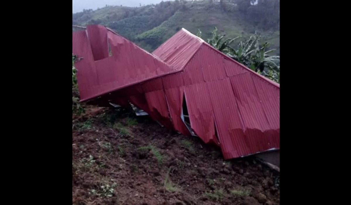 One of the 26 houses destroyed by landslides on a hill in Gakenke District on Sunday, May 5. Courtesy