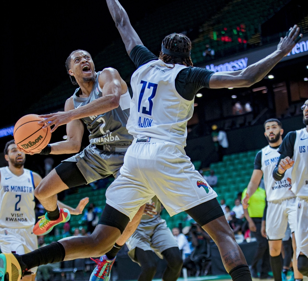 APR BBC&#039;s Obadiah Noel with the ball against US Monastir player during the game. Courtesy