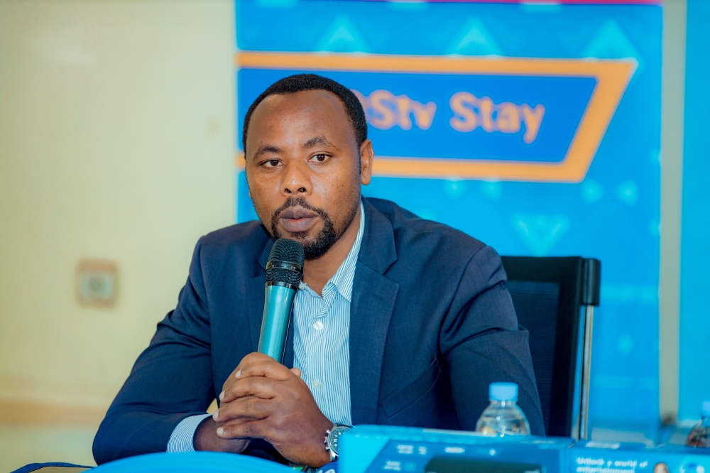Augustin Muhirwa, the Managing Director of DStv Rwanda addresses journalists during the launch of   &#039;Euro 2024 Mubiganza Byawe campaign&#039; at  on Wednesday, May 8.