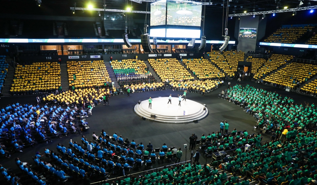 Over 7,000 young people from across the country at the 10-year celebration of Youth Volunteers at BK Arena, in Kigali on May 7. Photo by Dan Gatsinzi
