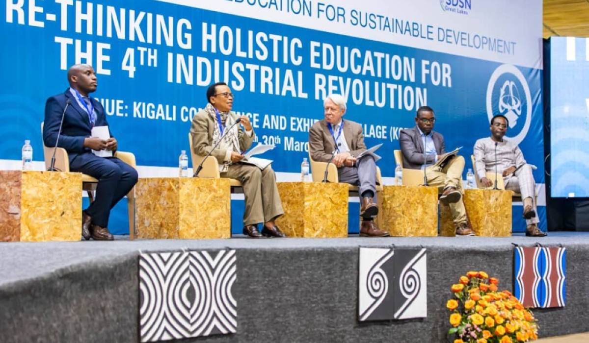 Rose Mukankomeje, the Director of Higher Education Council (2nd Left) speaks among panelists during the 1st International Conference on re-shaping education for Sustainable Development in Kigali on March 30,2023.