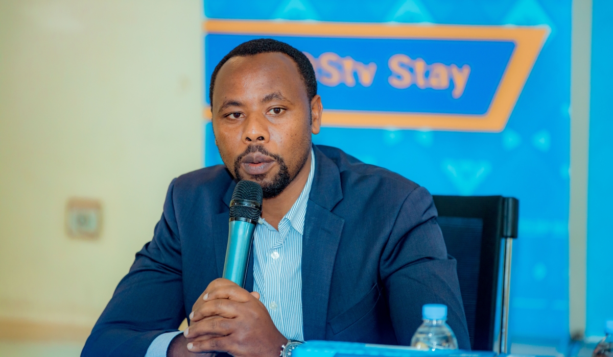 Augustin Muhirwa, the Managing Director of DStv Rwanda addresses journalists during the launch of   &#039;Euro 2024 Mubiganza Byawe campaign&#039; at  on Wednesday, May 8.