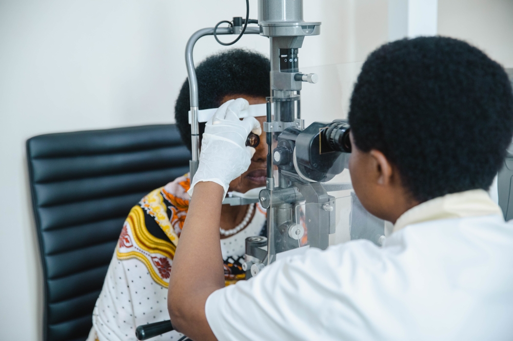 A doctor conducts eye screening  exercise at Rwanda Charity Eye Hospital, located in Bishenyi, Runda sector, Kamonyi district, in the Southern Province. Photo by Willy Mucyo