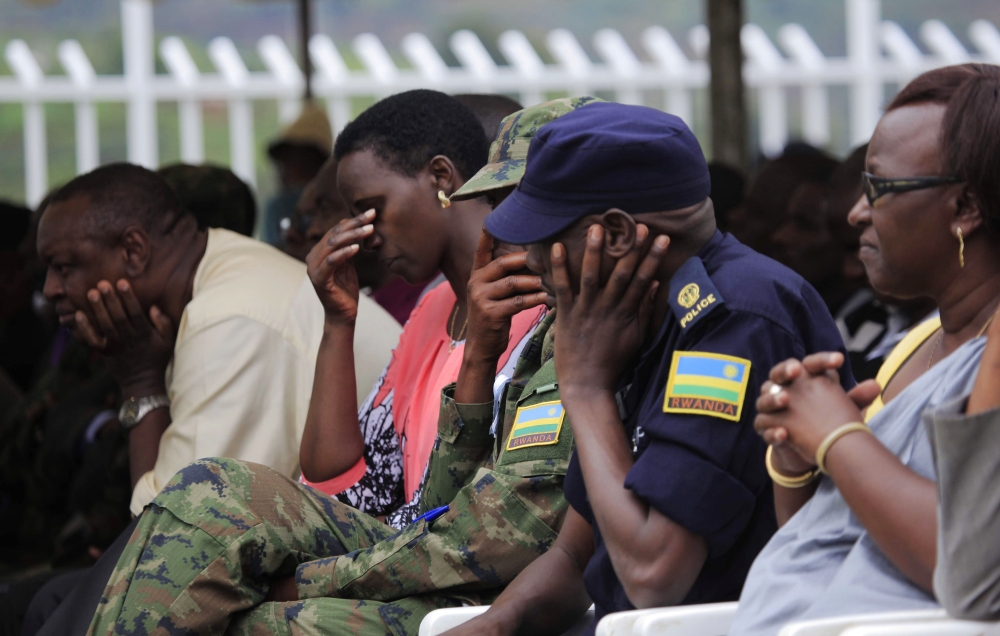 Mourners listen to Simon Mutangana&#039;s testimony, a genocide survivor during the commemoration of the Genocide against the Tutsi at Murambi Genocide Memorial. Photo by Sam Ngendahimana