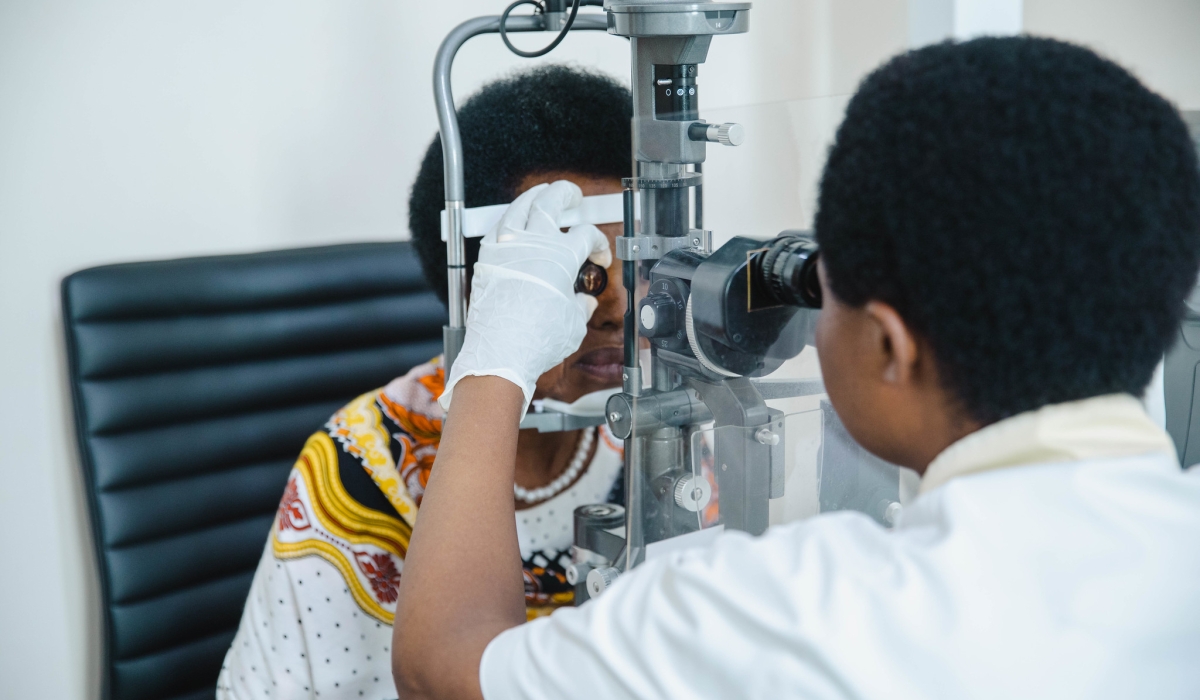 A doctor conducts eye screening  exercise at Rwanda Charity Eye Hospital, located in Bishenyi, Runda sector, Kamonyi district, in the Southern Province. Photo by Willy Mucyo