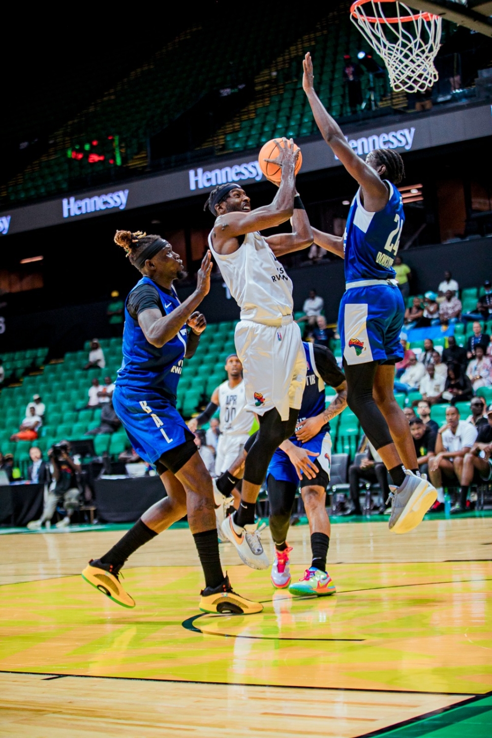 US Monastir players try to block Dario Hunt&#039;s shot before he was fouled out during APR&#039;s 83-70 loss to the Tunisians on Thursday night-courtesy.