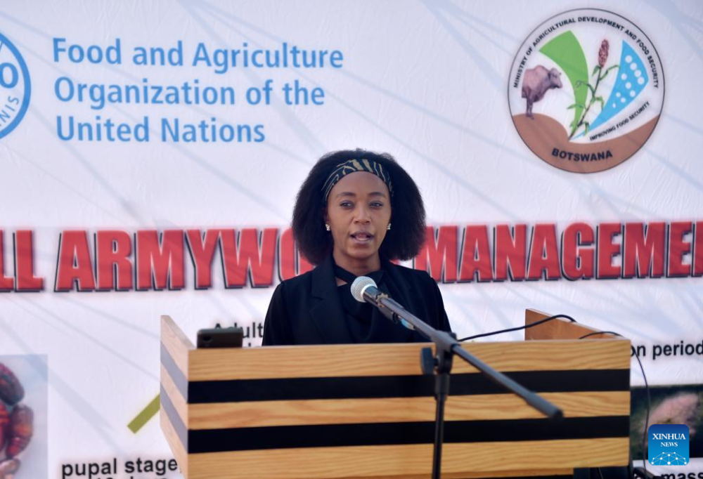Lesedi Modo-Mmopelwa, assistant FAO representative, speaks at a commemoration of the International Day of Plant Health in Gaborone, Botswana, on May 13, 2024. (Photo by Tshekiso Tebalo/Xinhua)