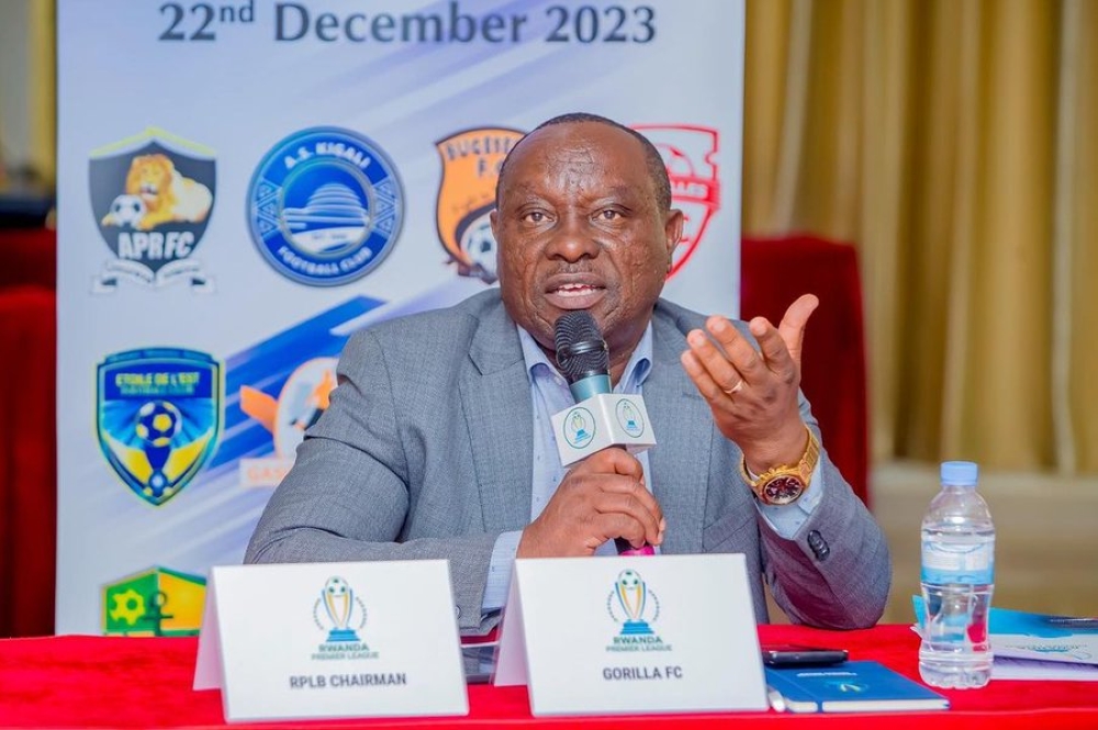 Rwanda Premier League chairman Hadji Yusuf Mudaheranwa speaks during a press conference. Courtesy