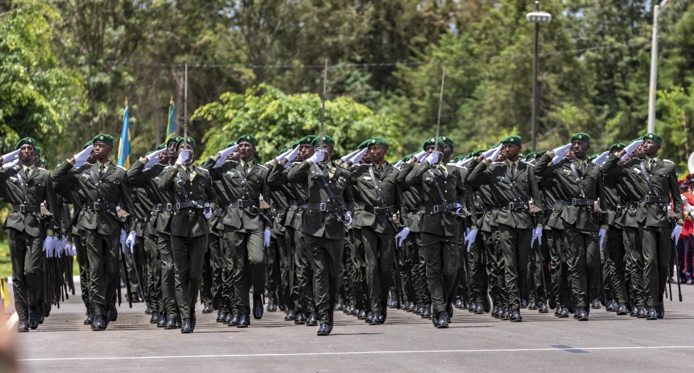 The newly commissioned officer cadets during a parade at Rwanda Military Academy in Gako on Monday, April 15. The government is planning to establish Rwanda’s first national defence university. Photo by Dan Gatsinzi