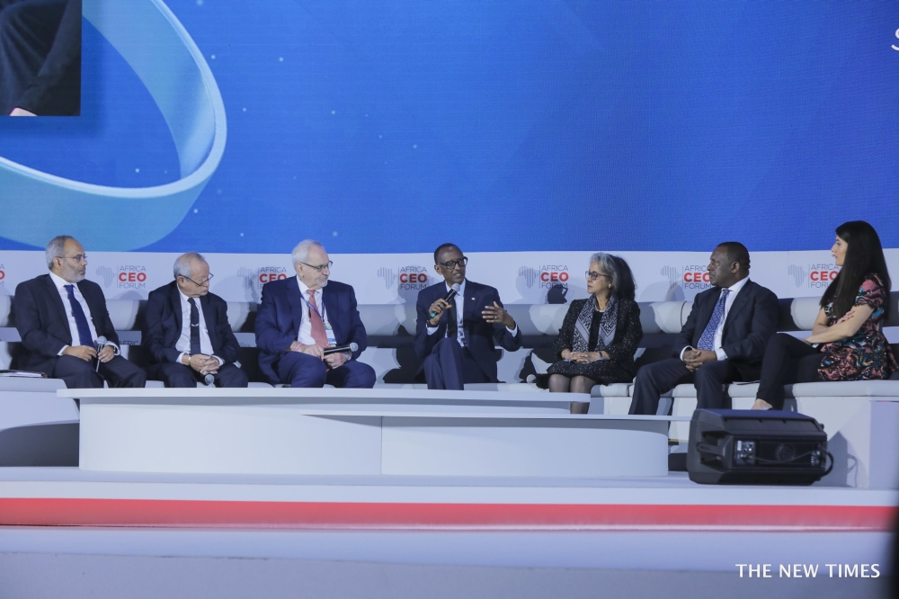 President Paul Kagame speaks during a panel discussion at Africa CEO Forum in Kigali on March 25, 2019. The 2024 edition kicks off on Thursday, May 16 in Kigali. File