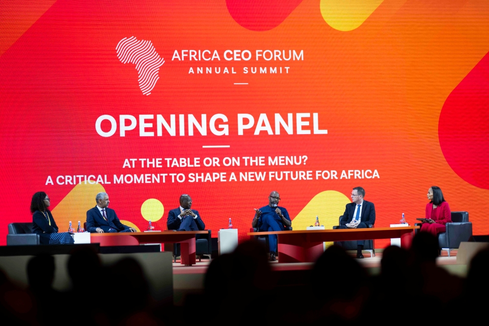 A panel discussion during the opening session of the two-day 2024 Africa CEO forum  that brought together over 2,500 business leaders and policymakers  Kigali on Thursday, May 16. Photo Village Urugwiro