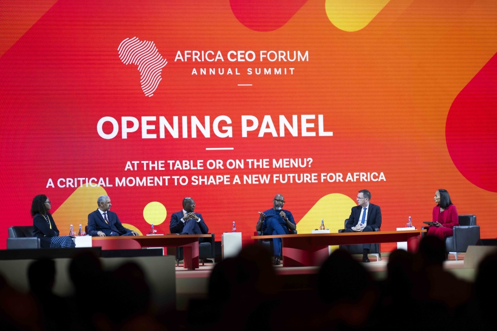 Panelists discuss on the theme &#039; At the table or on the menu; A critical moment to shape a new future for Africa&#039; during the official opening of the 2024 Africa CEO Forum on May 16. Village Urugwiro