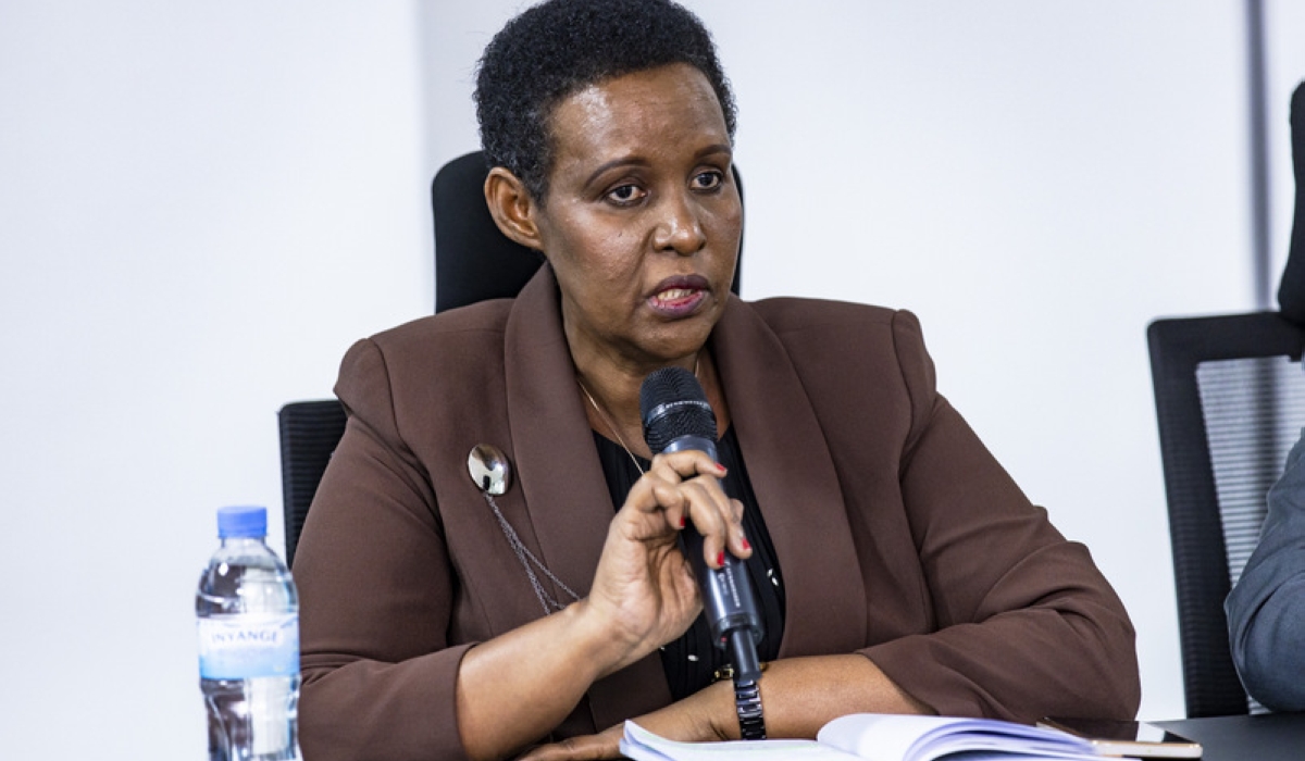 The National Electoral Commission chairperson Oda Gasinzigwa addresses journalists during a press conference on Thursday, May 16. NEC will on Friday, May 17, begin receiving candidacies for the presidency and parliamentary seats for the July elections . Photos by Emmanuel Dushimimana