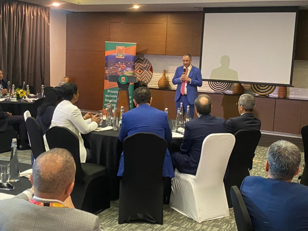 Morocco’s Minister of Trade and Industry Ryad Mezzour speaks during a business breakfast meeting in Kigali between Moroccan investors and Private Sector Federation (PSF) members, on May 17.