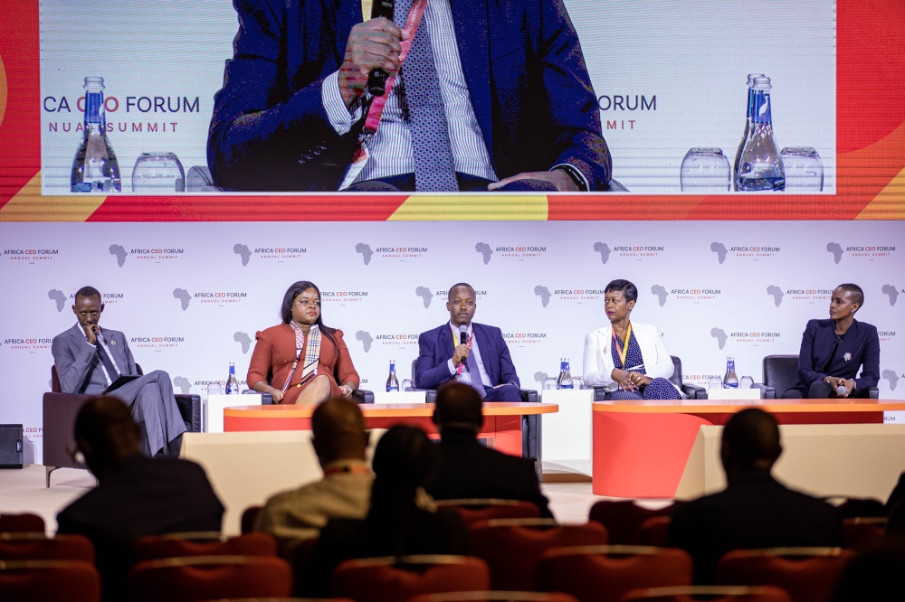Panelists during a  session dubbed Invest in Rwanda at Africo CEO Forum on May 17. Photos by Dan Gatsinzi