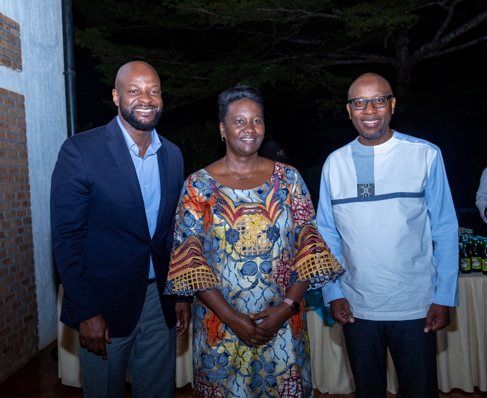 Alex Okosi, the Managing Director at Google Africa, Julienne Uwacu , the Executive Director in charge of Itorero and Culture Promotion.at the Ministry of National Unity and Civic Engagement  and Robert Masozera, the Director General of RCHA at the launch of Rwanda&#039;s cultural heritage collection on the Google Arts and Culture platform on Saturday, May 19. Courtesy