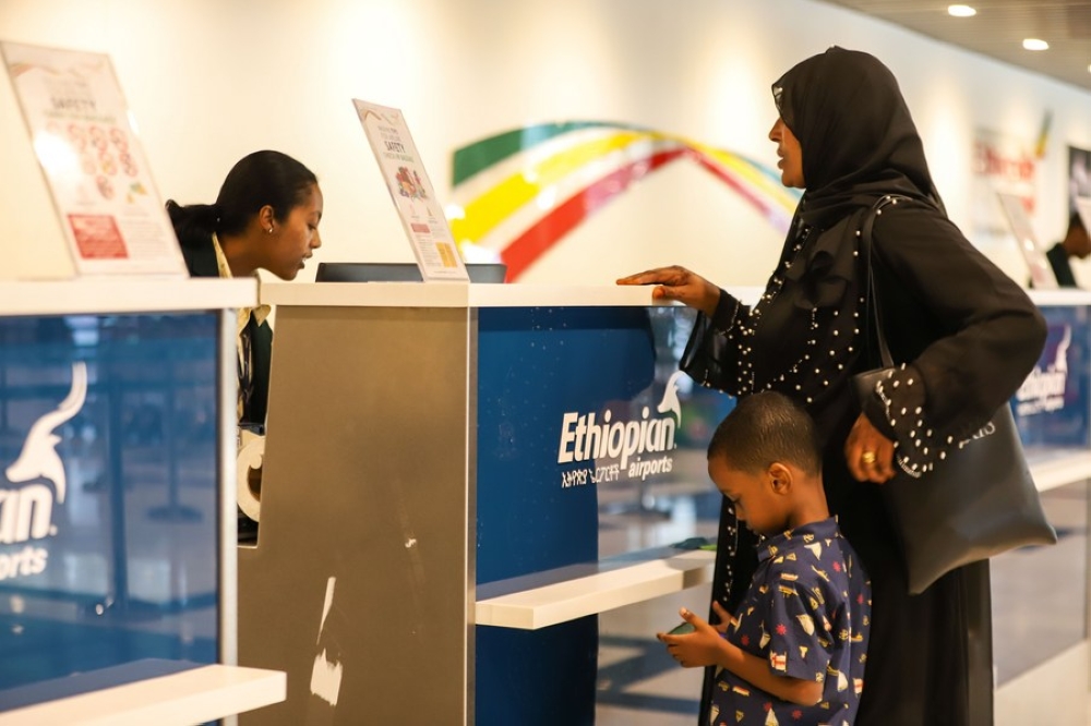 People check in at the newly-built domestic passenger terminal at Bole International Airport in Addis Ababa, Ethiopia, on May 18, 2024. (Xinhua/Michael Tewelde)