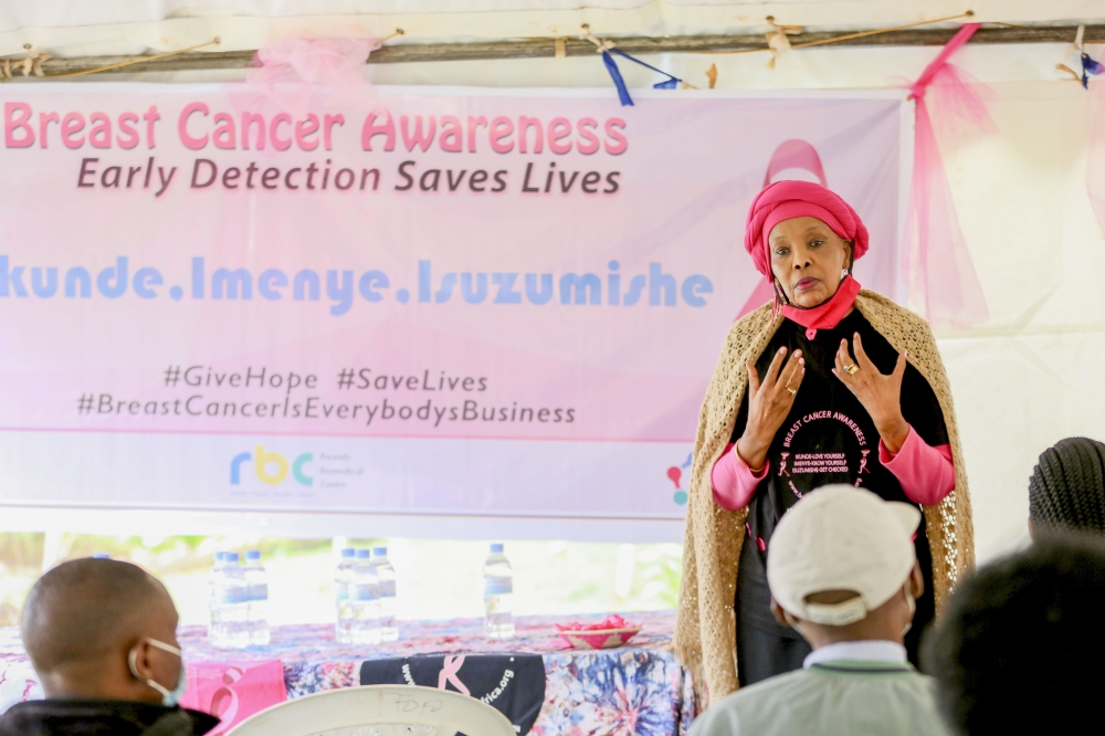 Philippa Kibugu founder of Breast Cancer initiative East Africa speaks on breast self examination during an awareness campaign in Kigali. File