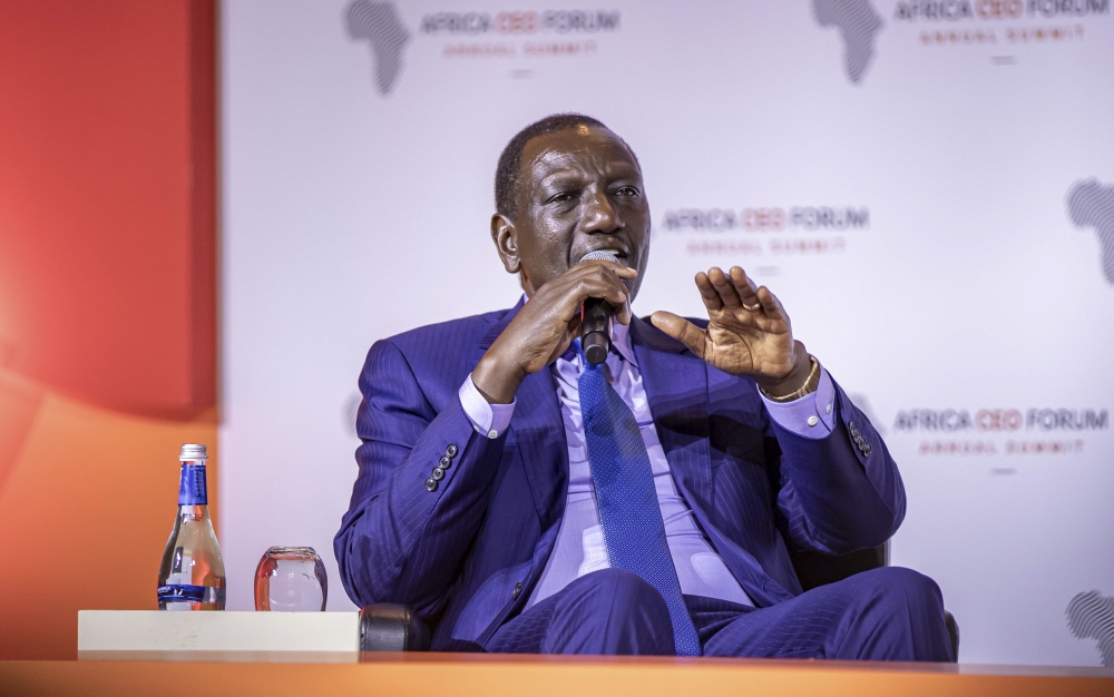 President William Ruto during the interview on the sidelines of Africa CEO Forum  in Kigali, on Friday, May 17. Ruto said that the M23 rebellion is a Congolese problem that needs a Congolese solution. Dan Gatsinzi