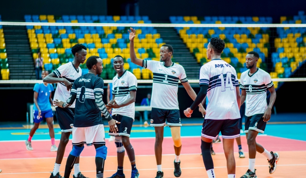 APR men’s volleyball club Celebrates after beating Amicale de Bujumbura in the  Championship campaign in 2023. Courtesy 