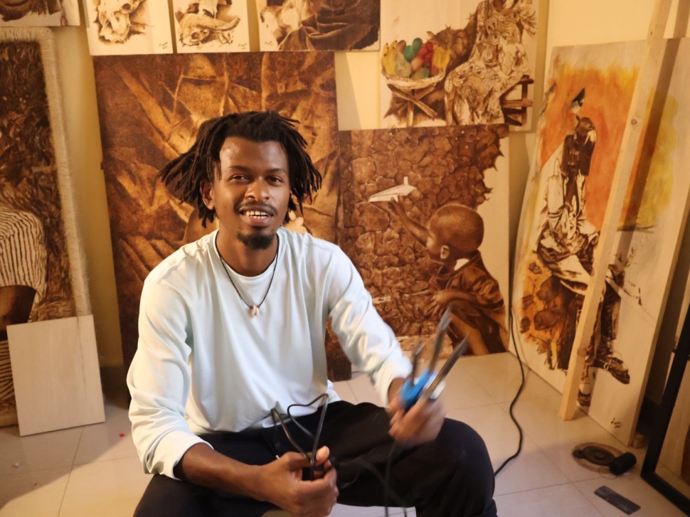 Jean Paul Mugisha, a self-taught pyrography artist is all set for his exhibition ‘Clarity’ . Courtesy