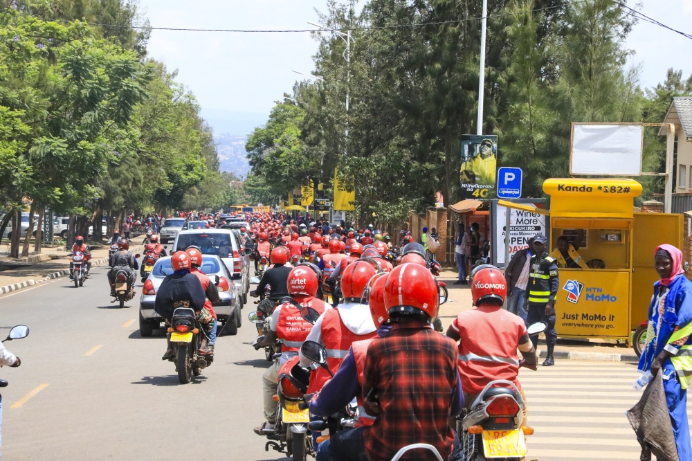 Taxi moto riders photographed at Nyamirambo after a meeting with officials in Kigali. File