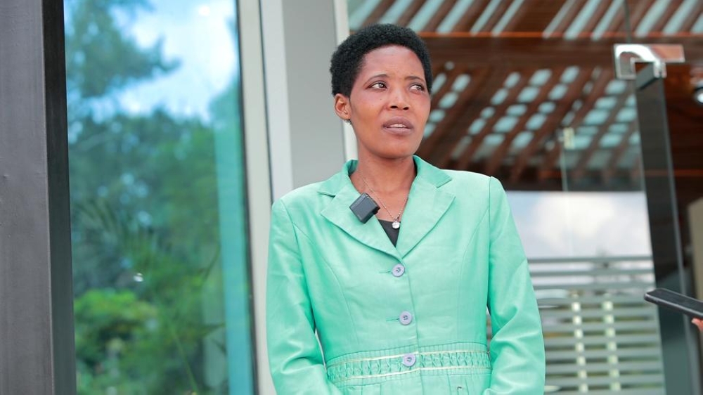 Candidate Julienne Mukasine, 35, a farmer based in  Nyamasheke District wants to contest for a seat in parliament, speaks to journalists after submitting her candidature on Tuesday, May 28.
