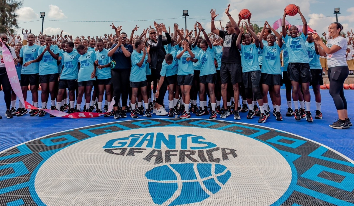 Officials and students at the newly  inaugurated basketball court at Ecole Notre Dame de la Providence (ENDP) in the Huye District on Tuesday, May 28. Courtesy