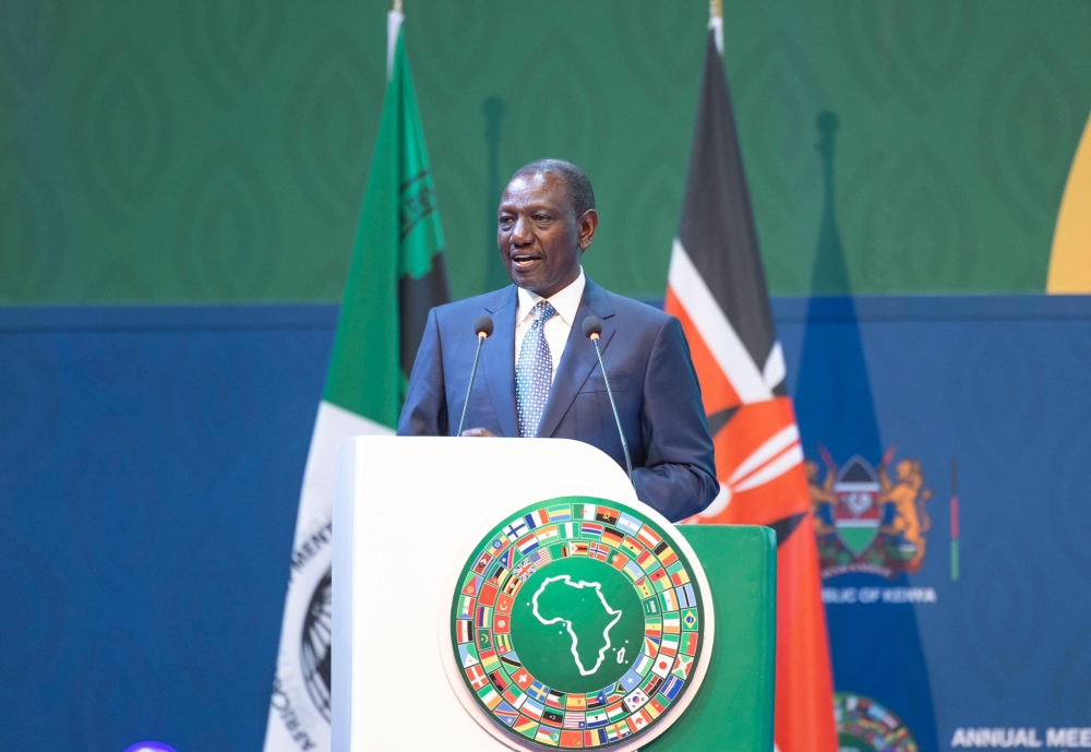 President William Ruto speaking on Wednesday, May 29, at the opening of the African Development Bank’s annual meeting themed ‘Africa’s Transformation, African Development Bank Group, and Reform of the Global Financial Architecture’ in Nairobi, Kenya
