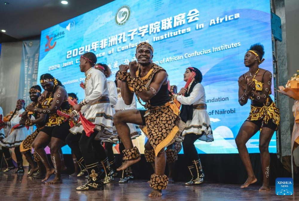 Students perform during a joint conference of African Confucius institutes at the University of Nairobi in Nairobi, Kenya, on May 30, 2024. The 2024 Joint Conference of Confucius Institutes in Africa commenced Thursday in Nairobi, Kenya, to discuss the cooperation and development of Chinese language training centers across the continent. (Xinhua/Wang Guansen)