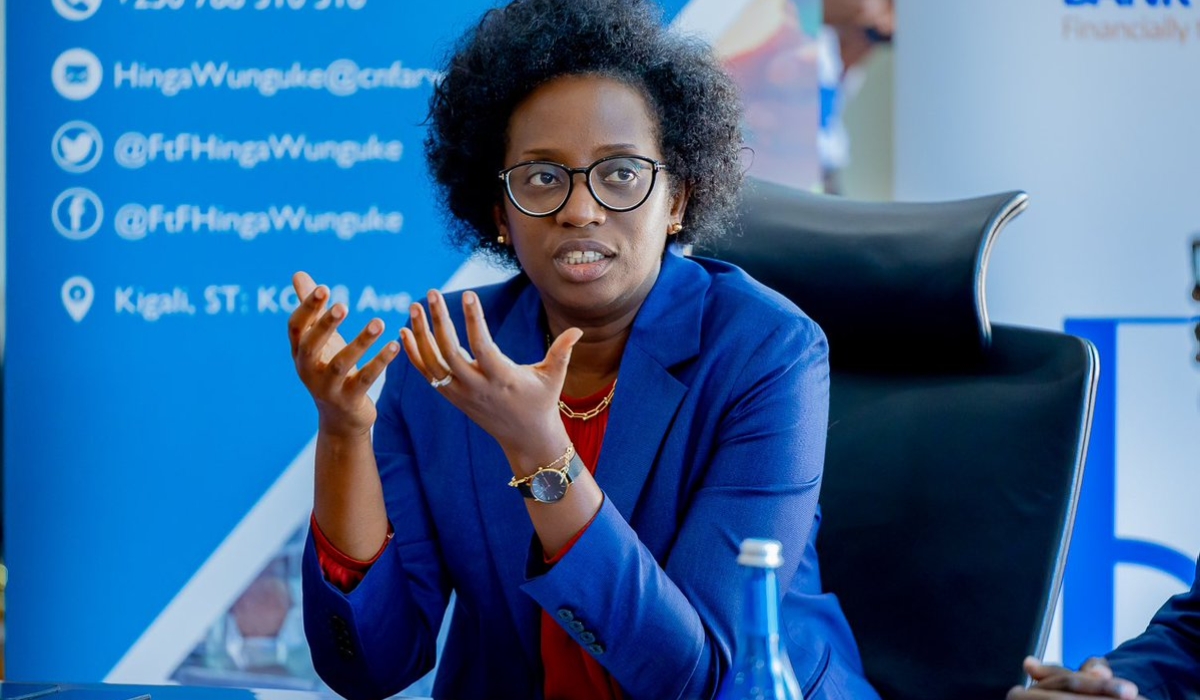 Bank of Kigali Chief Executive Officer Diane Karusisi addresses journalists. Courtesy