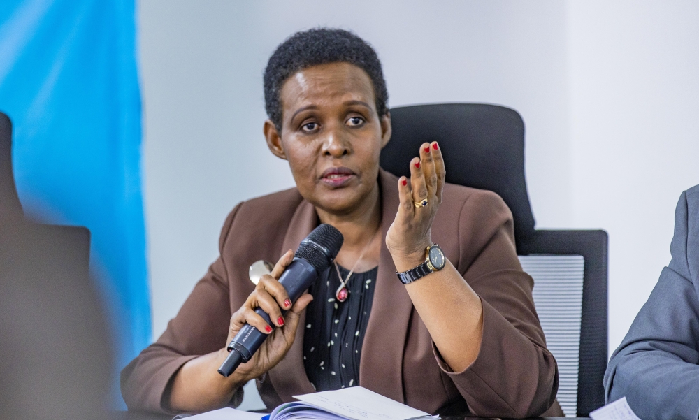 The National Electoral Commission chairperson Oda Gasinzigwa addresses journalists ahead of the July Presidential and Parliamentary elections on May 16, 2024. Emmanuel Dushimimana