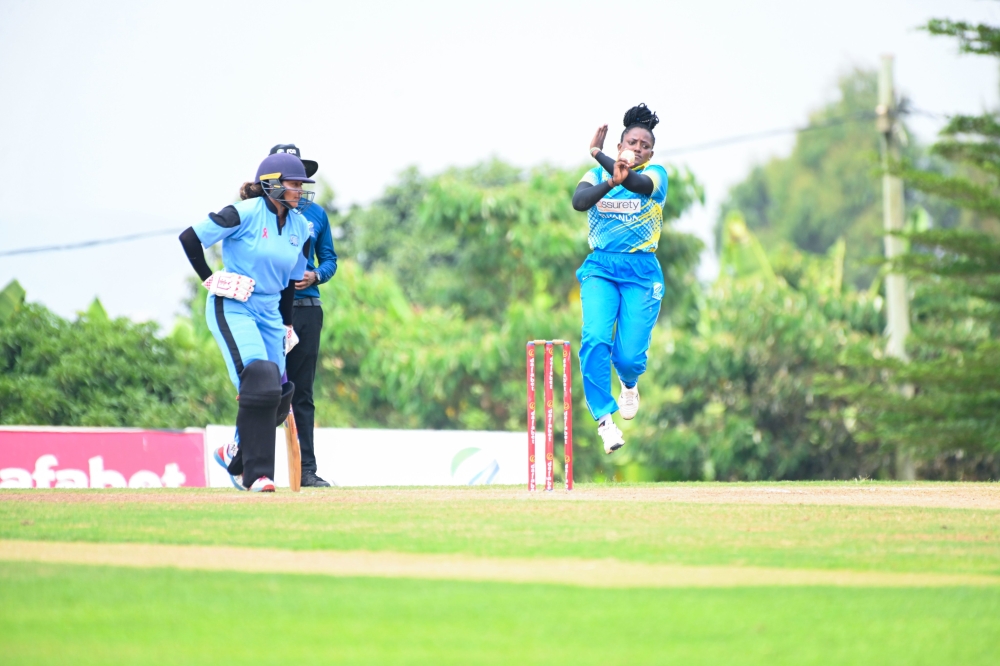 Rwanda women skipper Diane Bimenyimana prepares to bowl during her team&#039;s 74-run win over Botswana. Coach Leaonrd Nhamburo admits tougher tests awaits his ladies-courtesy