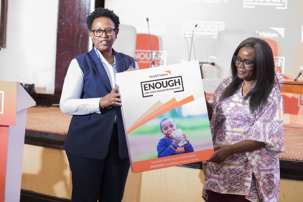 Assumpta Ingabire, the Director General of NCDA, and Pauline Okumu, the National Director of World Vision Rwanda officially launch ‘Enough’ campaign on May 30. Photos by Craish Bahizi