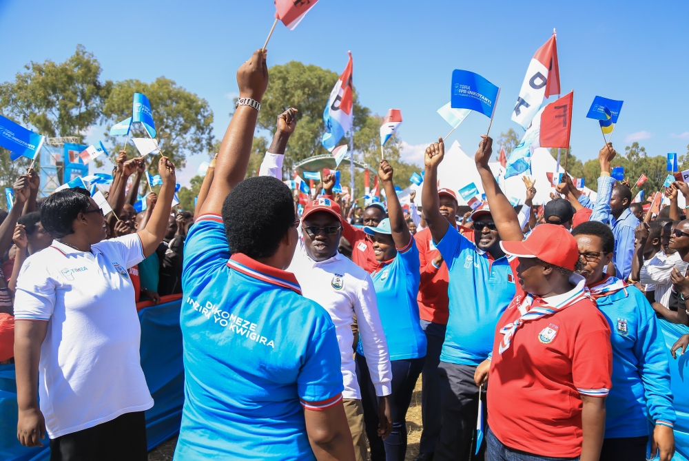 RPF Inkotanyi members during the campaign in Rulindo on August 13, 2018. Over 600 candidates submitted their candidatures ahead of the 2024  July elections.  Photo by Sam Ngenda