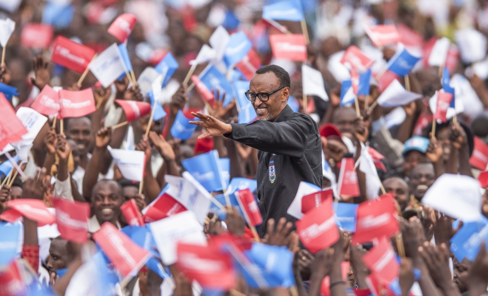 President Paul Kagame greets thousands of RPF Inkotanyi members during the party&#039;s legislative rally in Gisagara District on  August 23, 2018. Photo by Sam Ngendahimana
