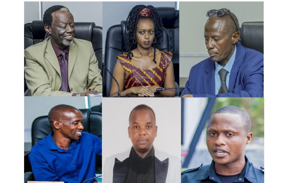The six hopefuls who did not meet the requirements are (L-R) Jean Mbanda, Diane Nshimyimana Rwigara, Fred Sekikubo Barafinda,  Herman Manirareba,Innocent Hakizimana  and Thomas Habimana. Courtesy