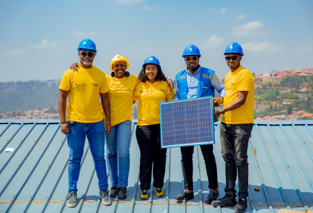MTN Rwanda staff in partnership with Bboxx Rwanda, installed solar panels and television screens at Groupe Scolaire Agateko in Jali Sector, Gasabo District on June 13. Craish Bahizi