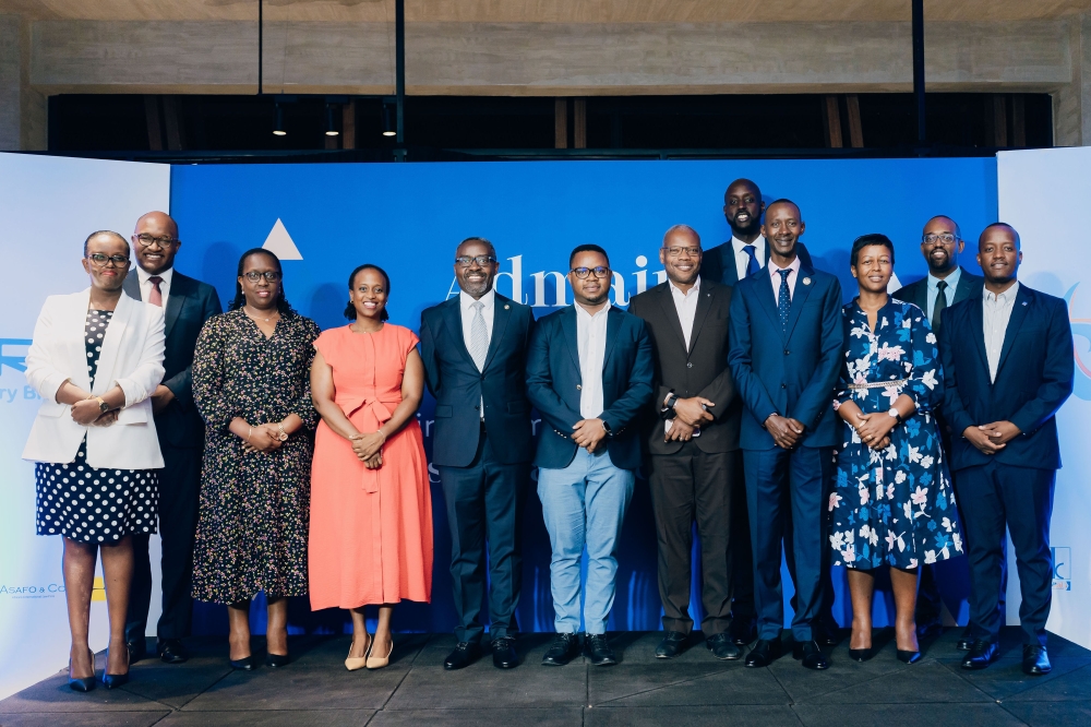 Delegates pose for a group photo at the Unveiling of Admaius&#039; Investment in Tres Infrastructures Ltd in Kigali. Courtesy